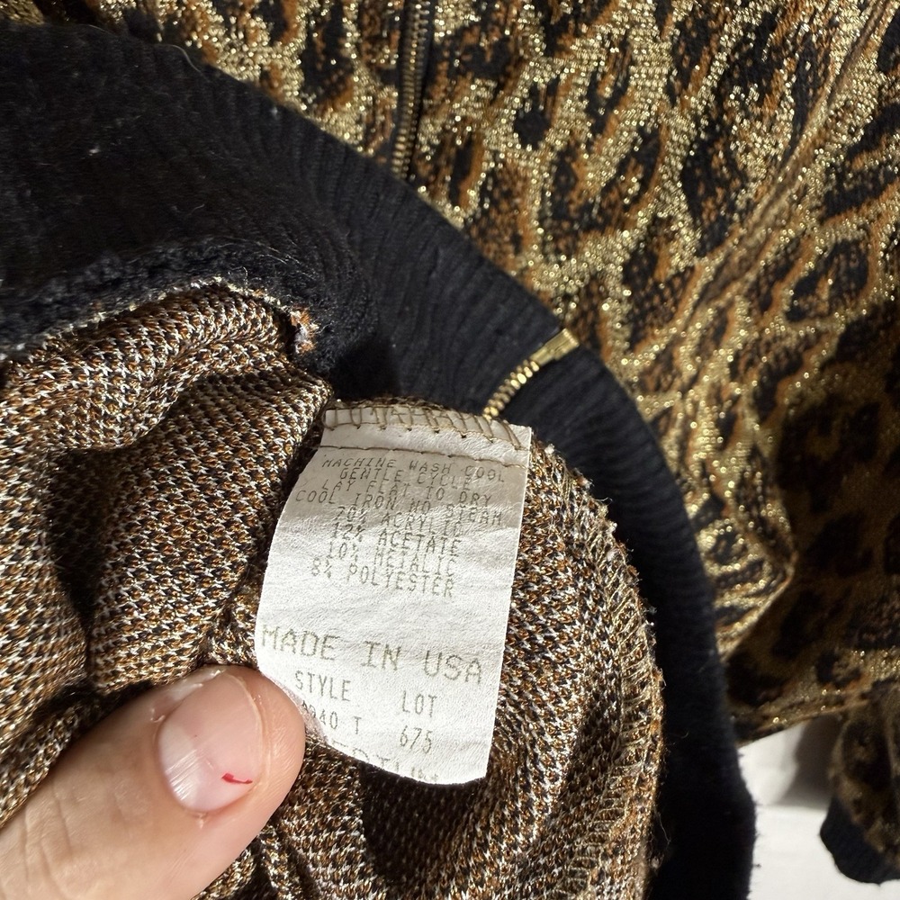 Vintage Kathleen Usherwood for Periphery Leopard  Bomber‎ Jacket Gold Black M - Picture 7 of 9